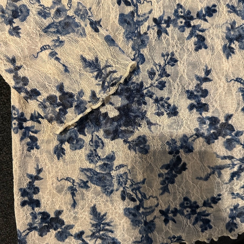 Ralph Lauren 8001 Denim & Supply Blue Floral Lace Stretch Knit Henley Top XL - Picture 4 of 5